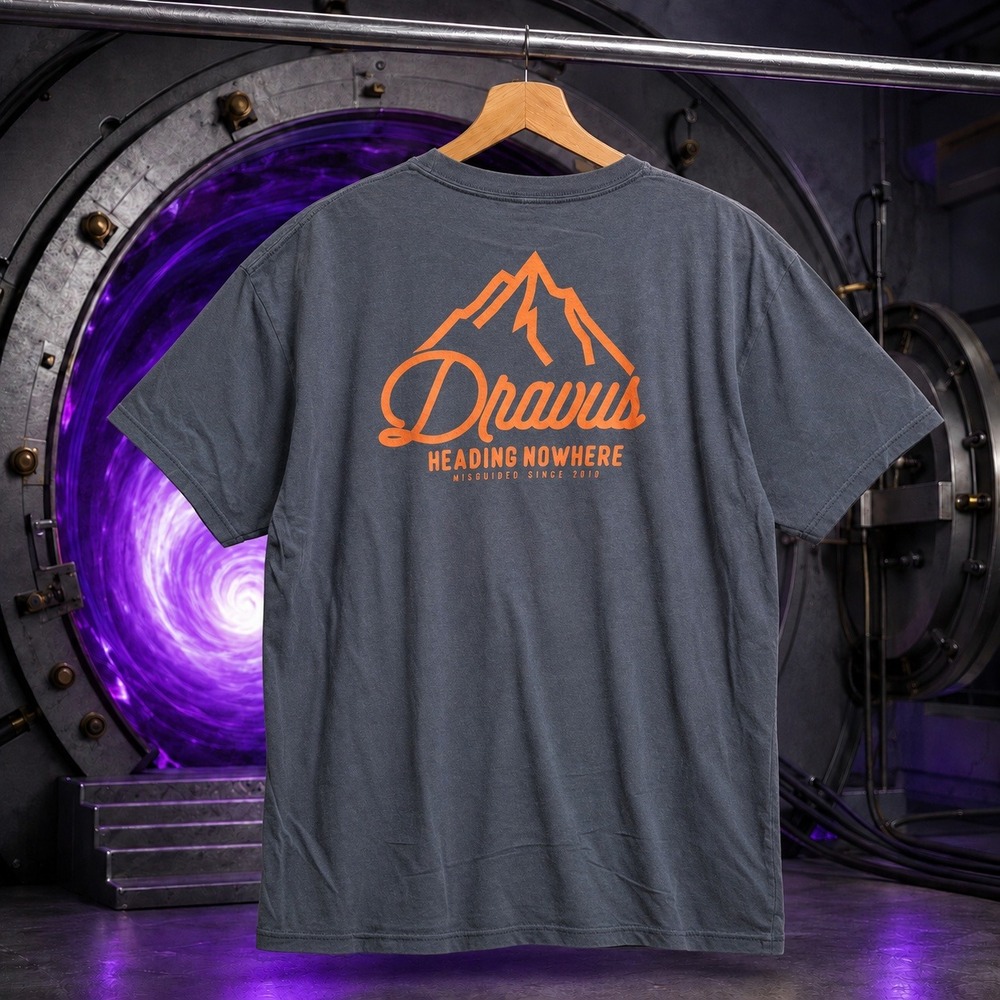 Dravus Heading Nowhere Graphic Tee Mens XL Blue Orange Mountain Streetwear Shirt